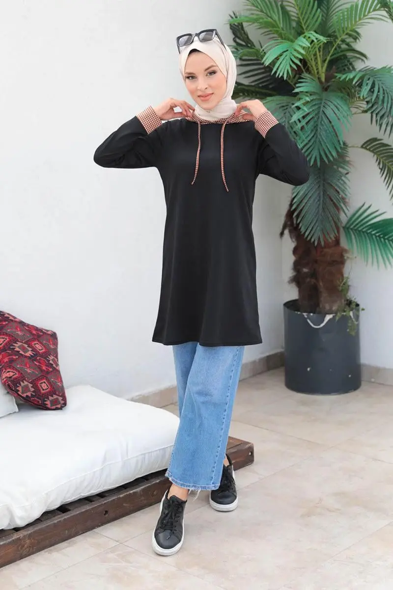 Houndstooth Patterned Hijab Cap-detail