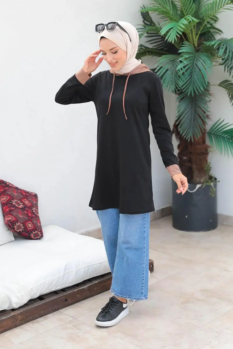 Houndstooth Patterned Hijab Cap-detail