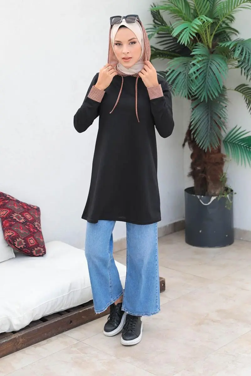 Houndstooth Patterned Hijab Cap-detail