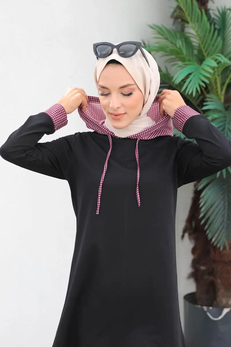 Houndstooth Patterned Hijab Cap-detail