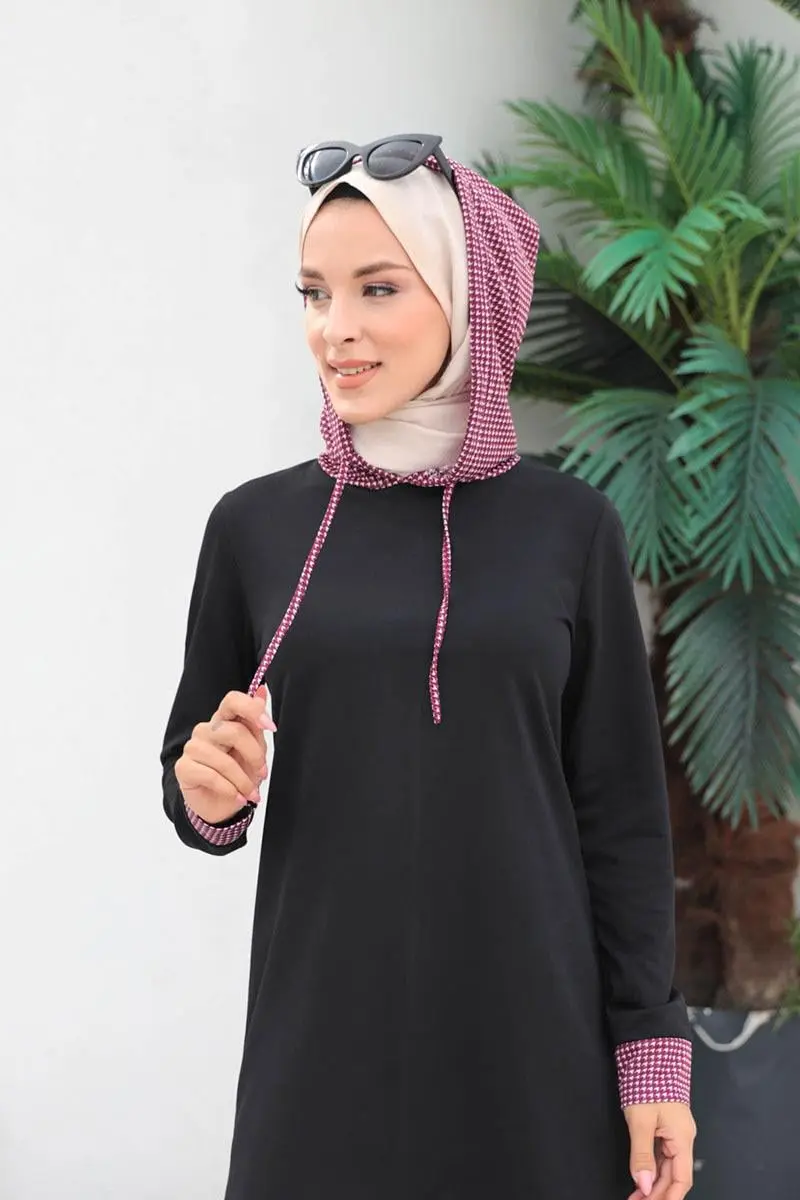 Houndstooth Patterned Hijab Cap-detail