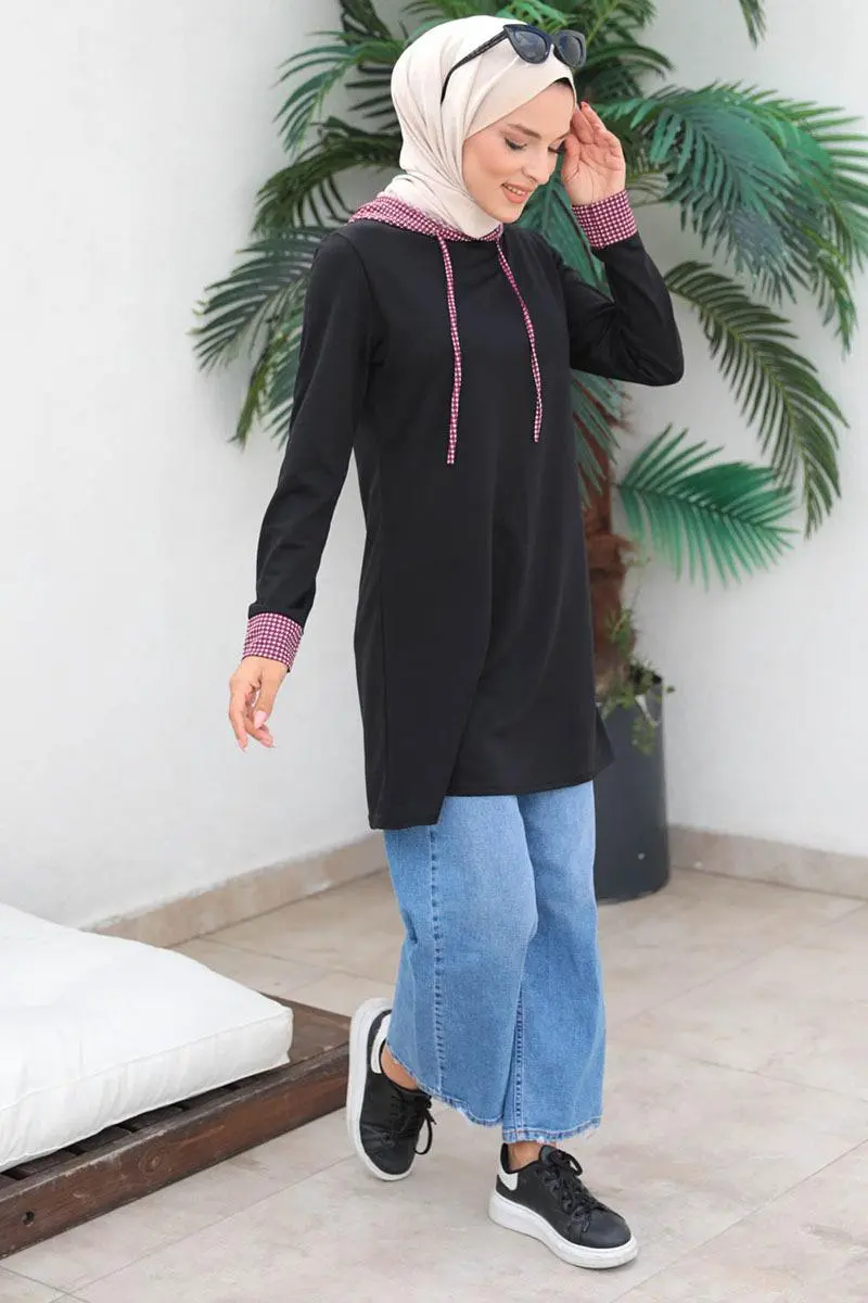 Houndstooth Patterned Hijab Cap-detail