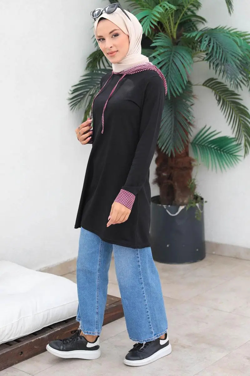 Houndstooth Patterned Hijab Cap-detail