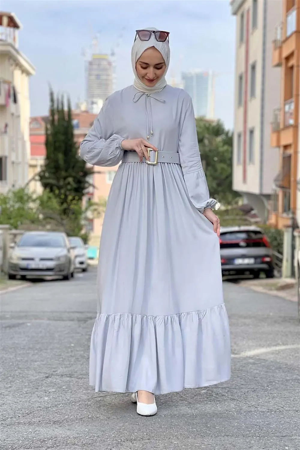 Kemer Detaylı Tesettür Elbise-detail