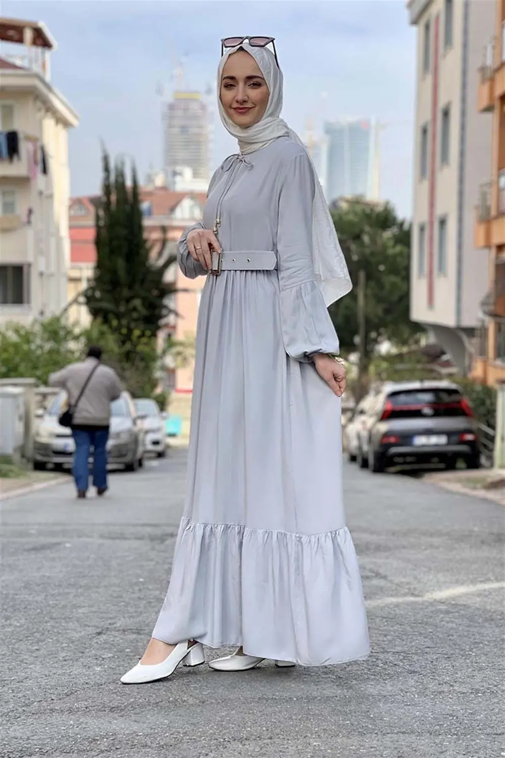 Kemer Detaylı Tesettür Elbise-detail