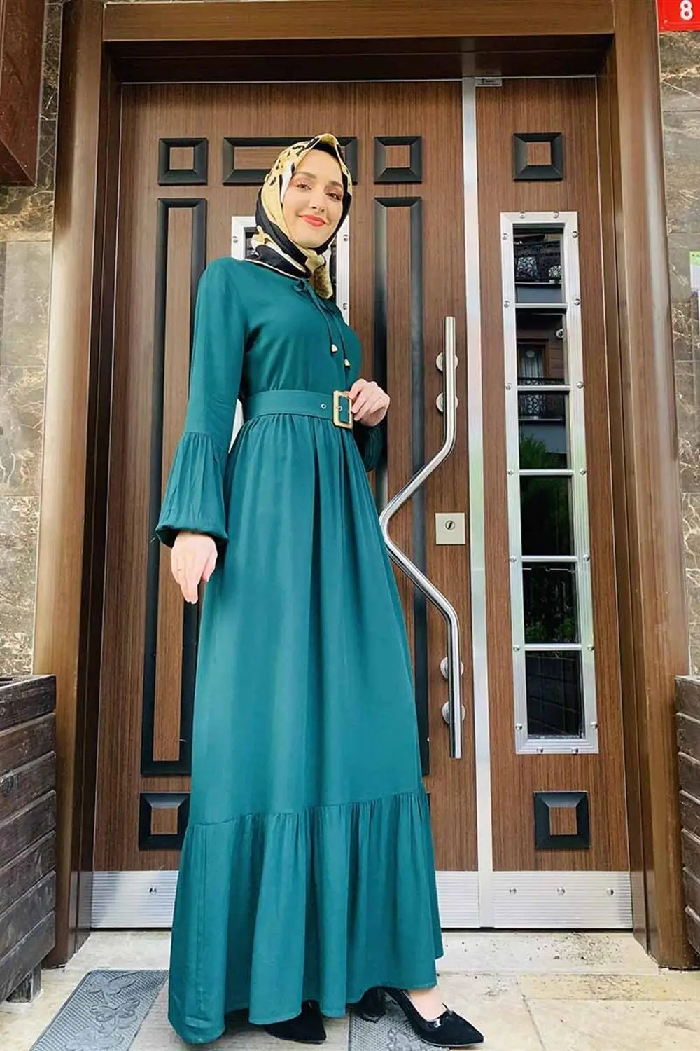 Kemer Detaylı Tesettür Elbise-detail