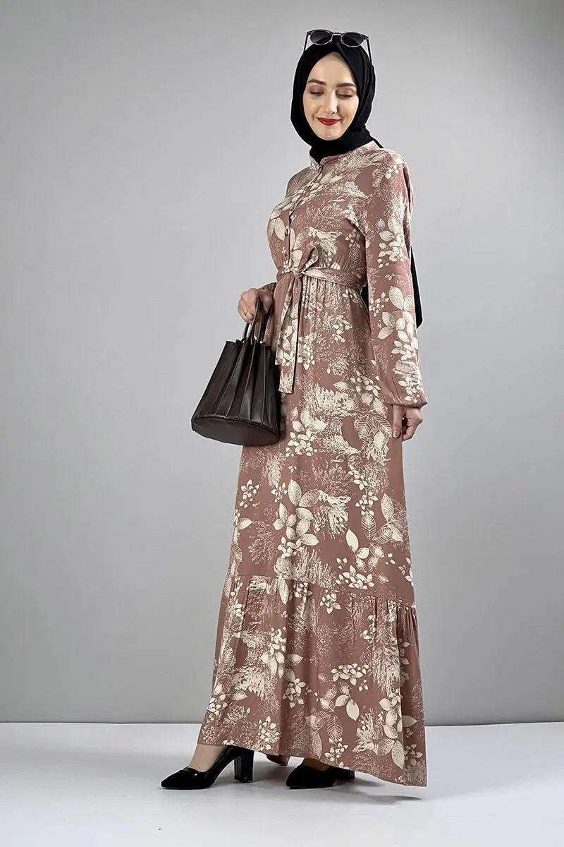 Belted Patterned Hijab Dress-detail