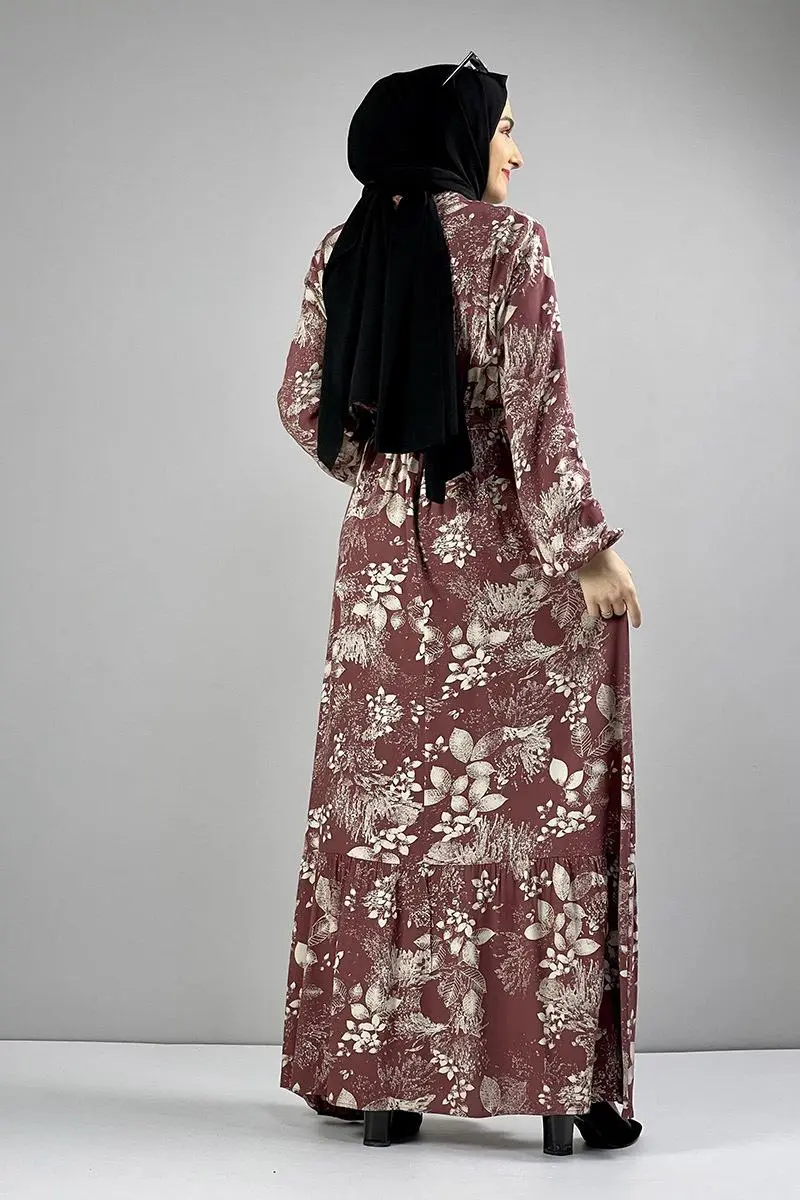 Belted Patterned Hijab Dress-detail