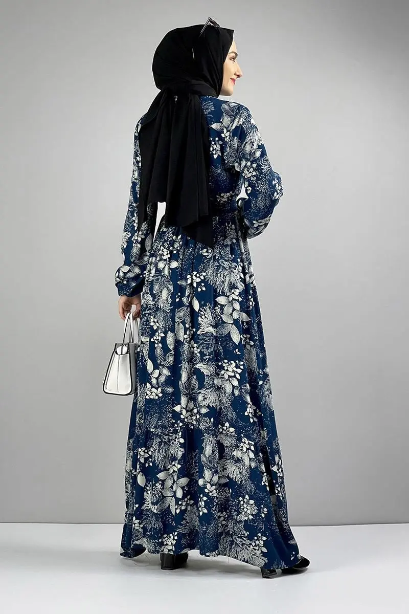 Belted Patterned Hijab Dress-detail