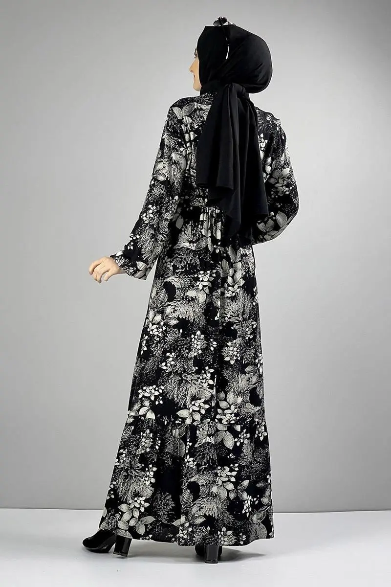 Belted Patterned Hijab Dress-detail
