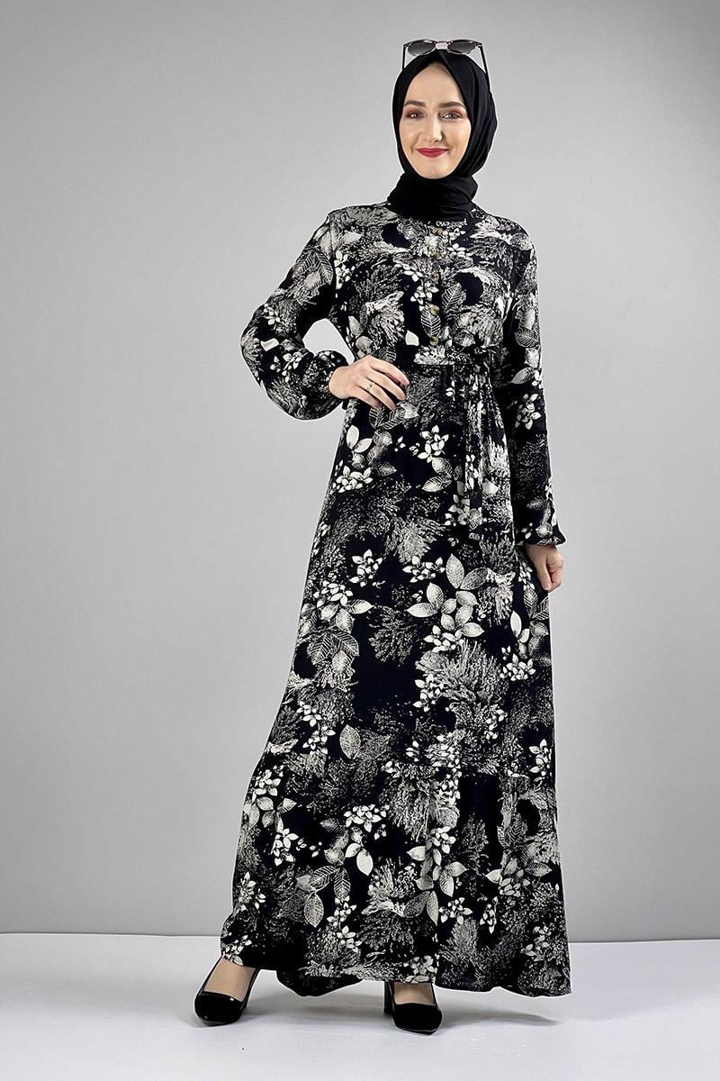 Belted Patterned Hijab Dress