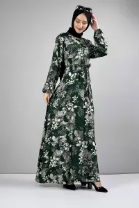 Belted Patterned Hijab Dress