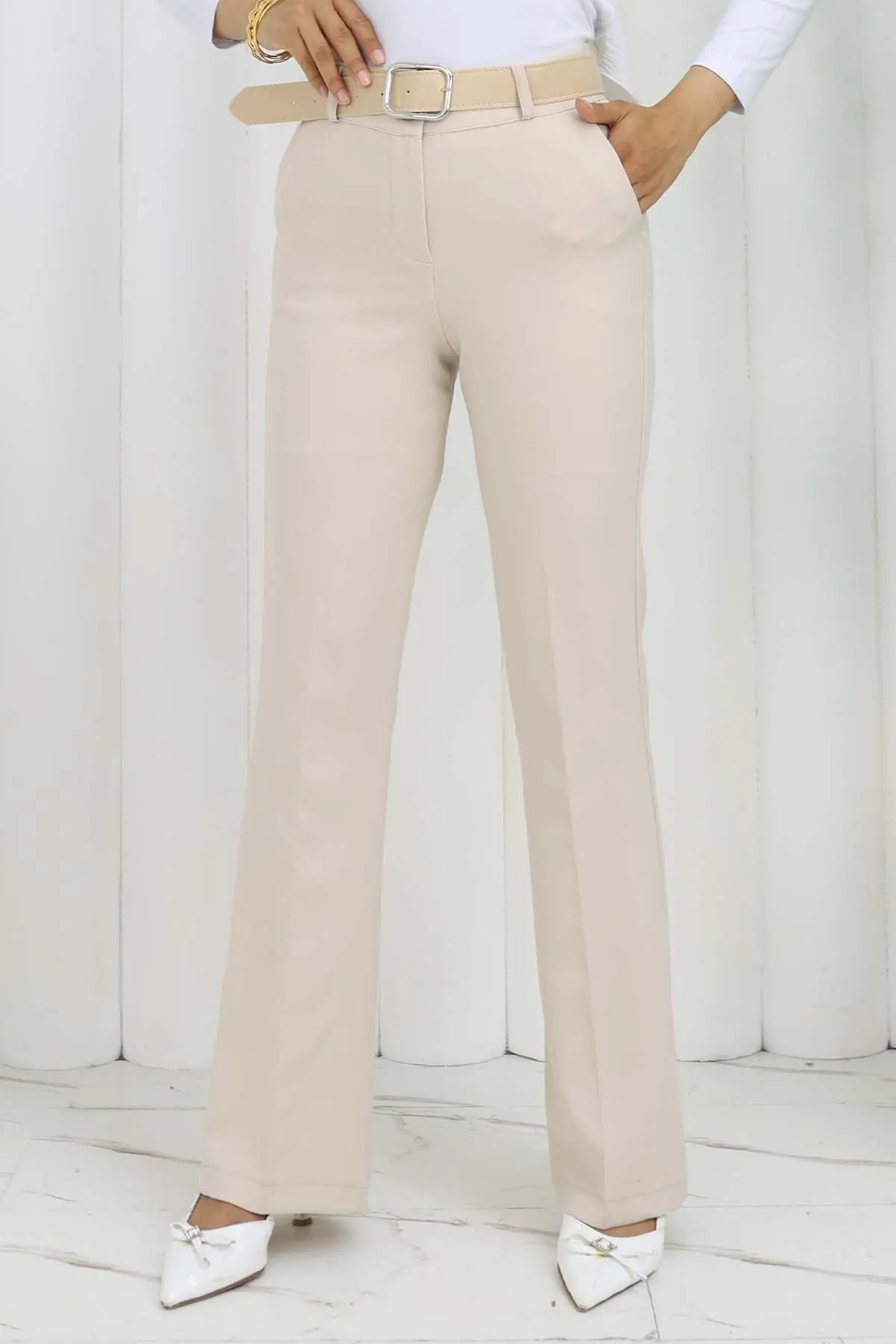 Belted Bell-bottom Trousers