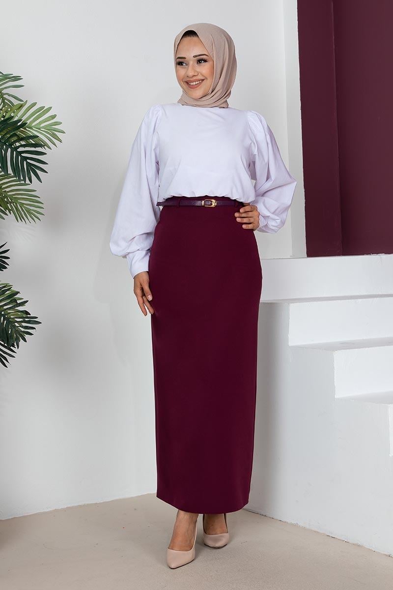 Kemerli Kalem Etek Mürdüm