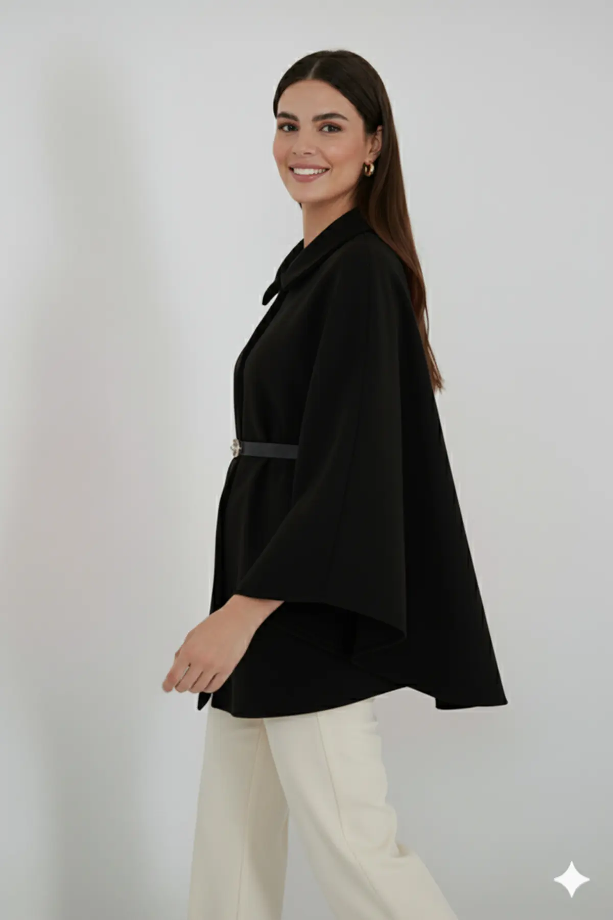 Belted Cashmere Poncho-detail