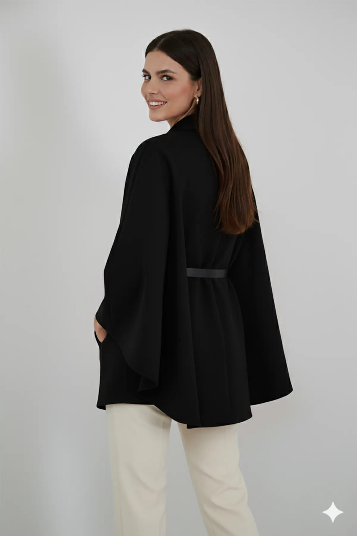 Belted Cashmere Poncho-detail