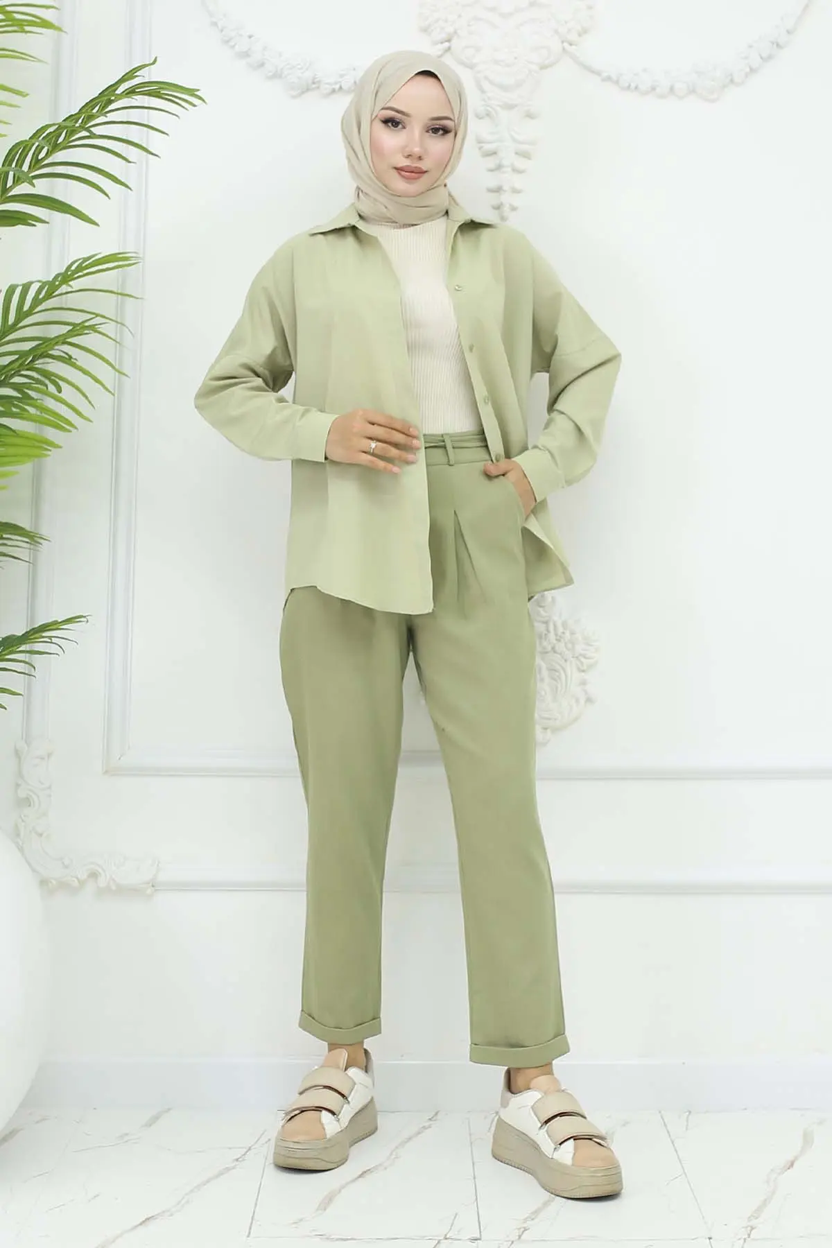 Kemerli Keten Pantolon-detail