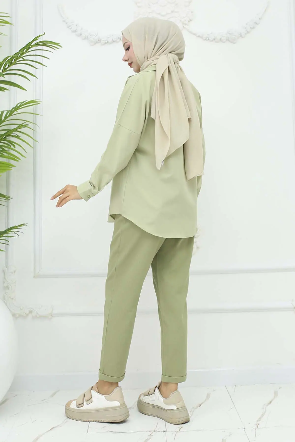 Kemerli Keten Pantolon-detail