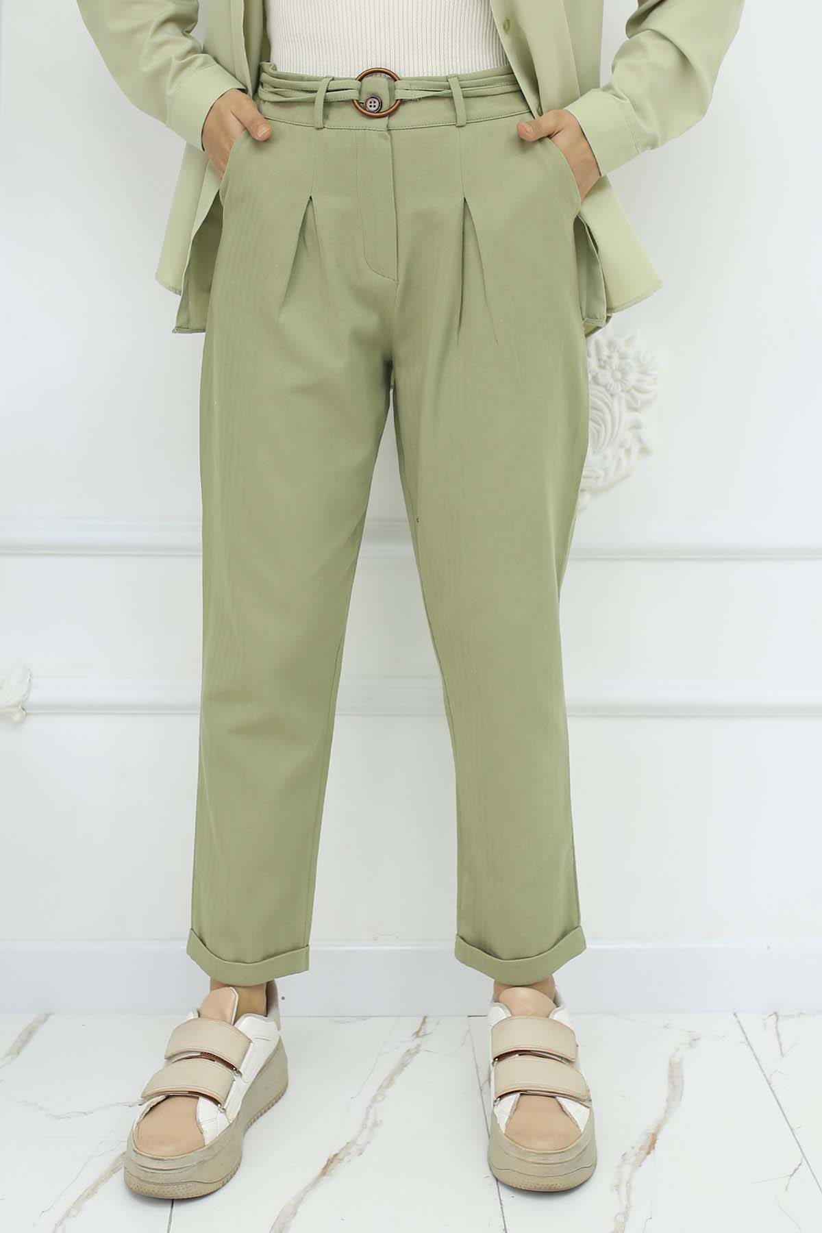 Kemerli Keten Pantolon