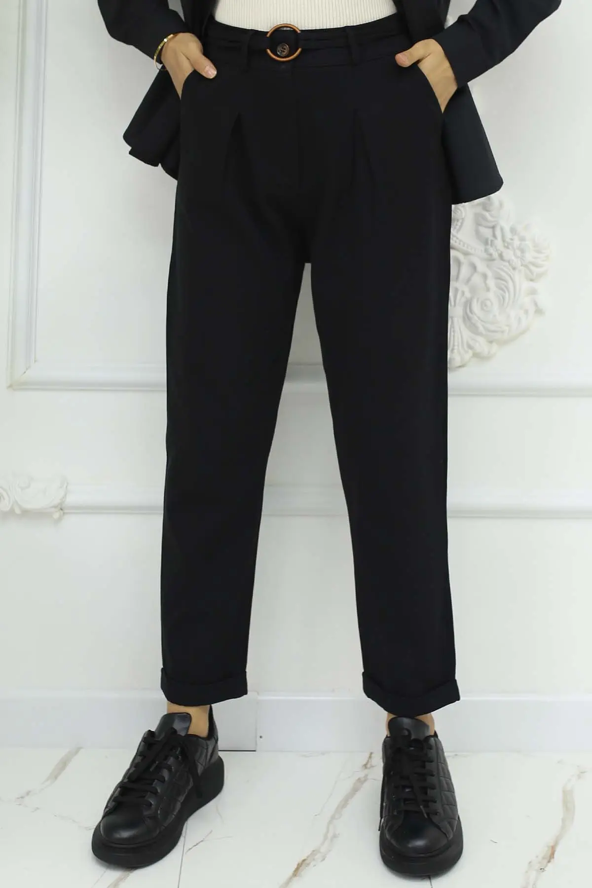 Kemerli Keten Pantolon-detail