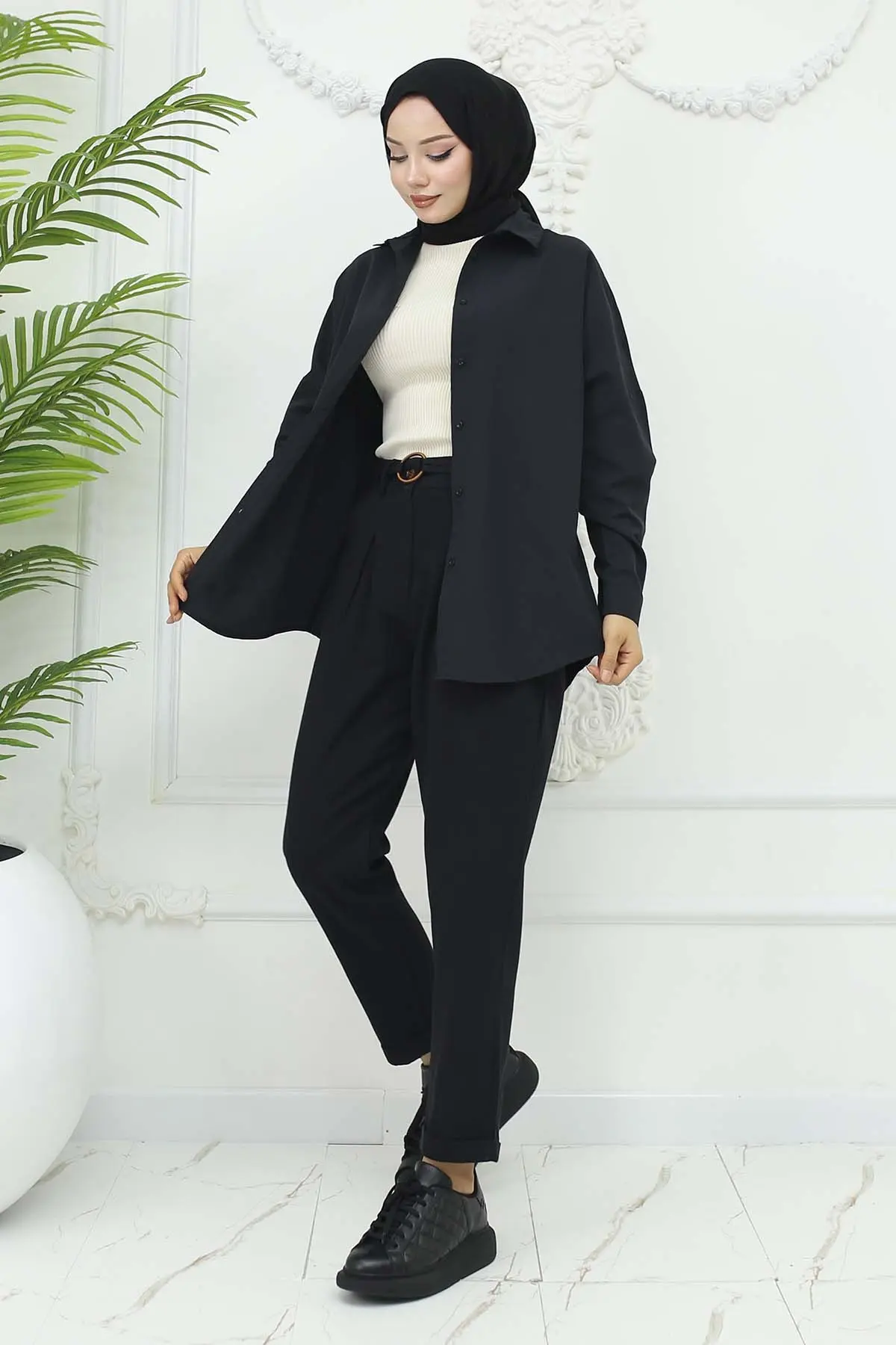 Kemerli Keten Pantolon-detail