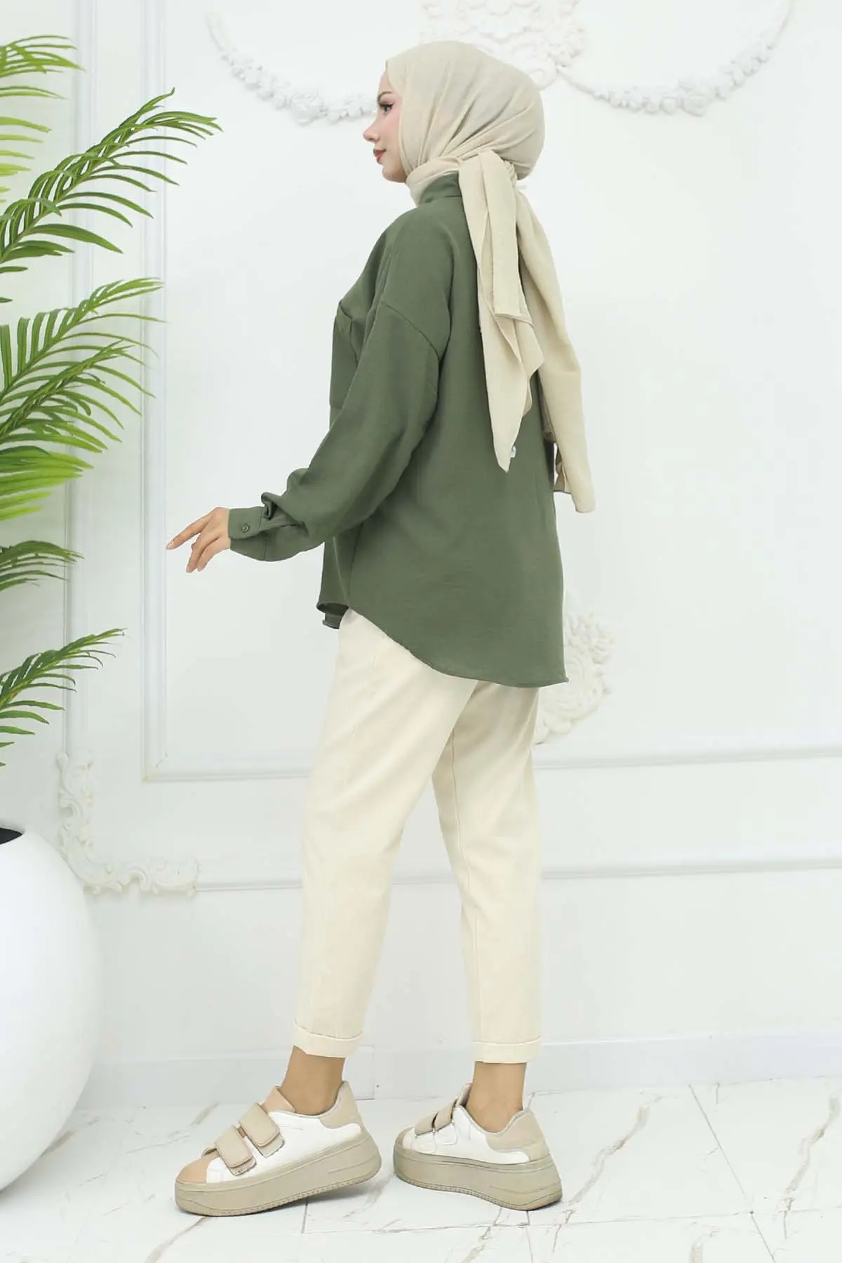 Kemerli Keten Pantolon-detail