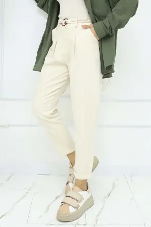 Kemerli Keten Pantolon