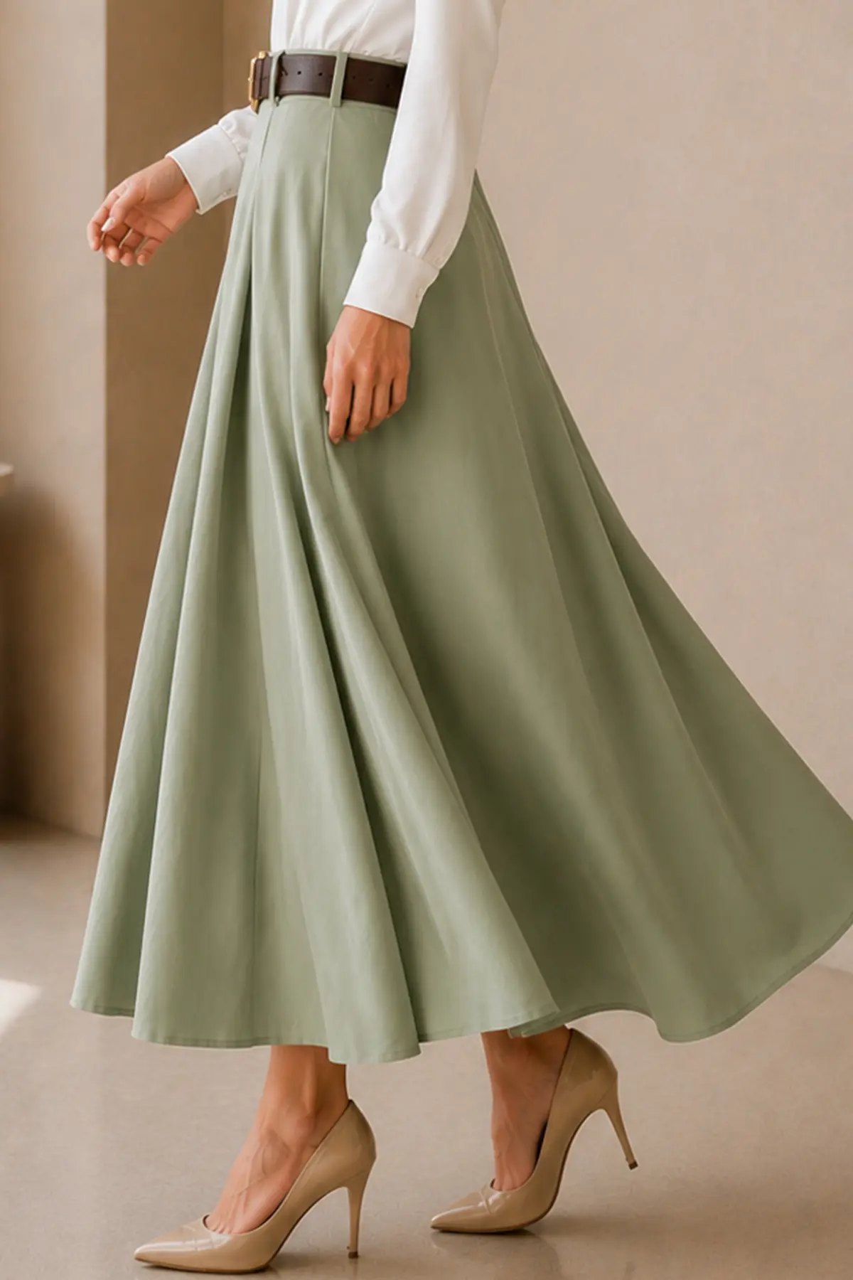 Kemerli Poplin Etek-detail
