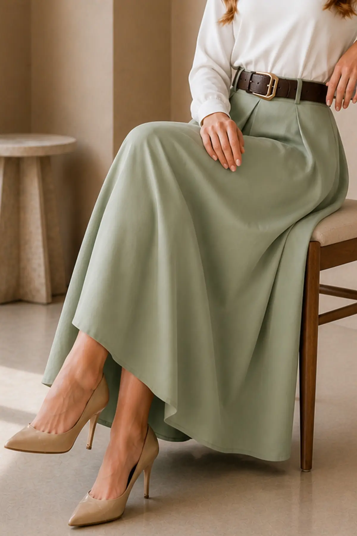 Kemerli Poplin Etek-detail