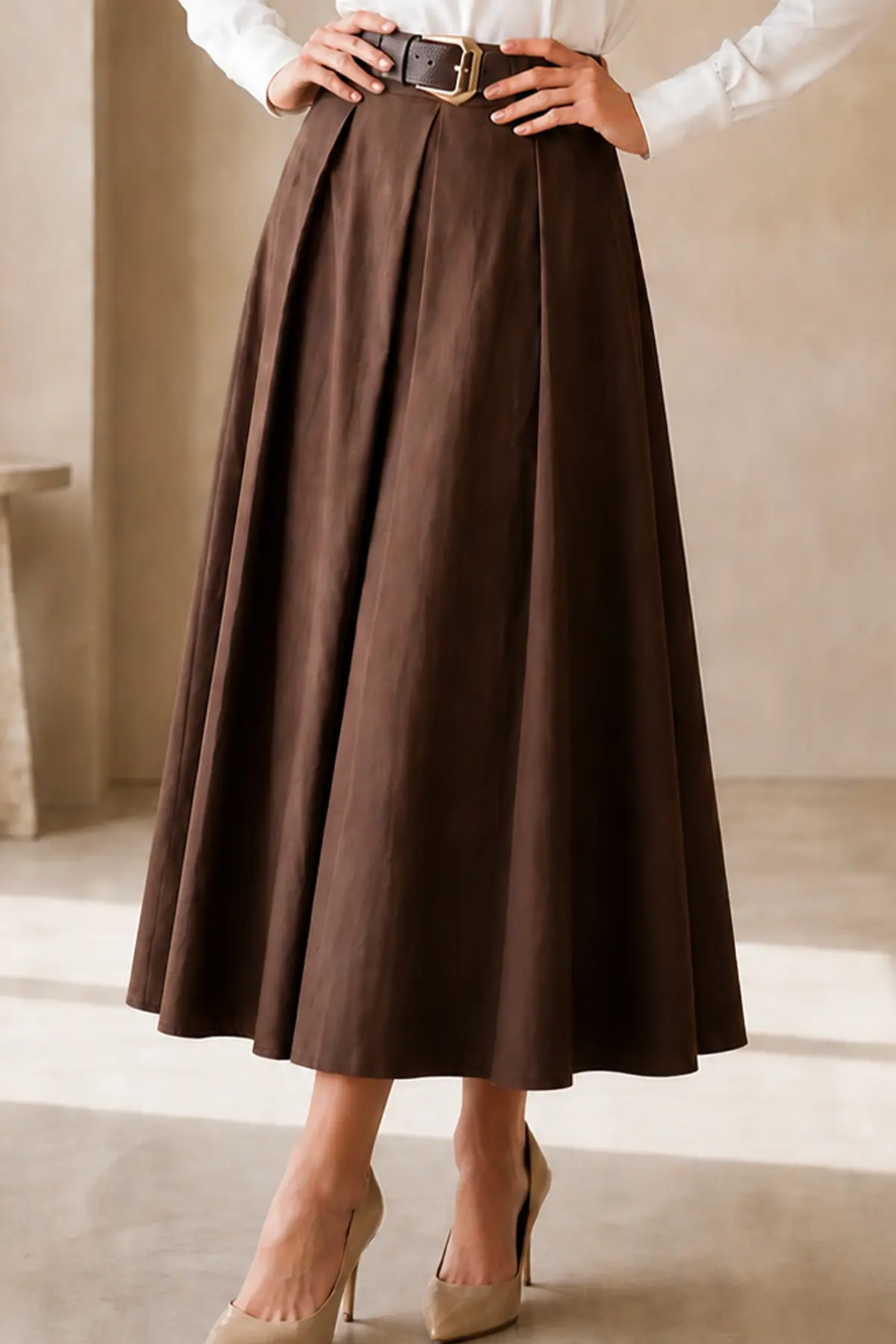 Kemerli Poplin Etek-detail