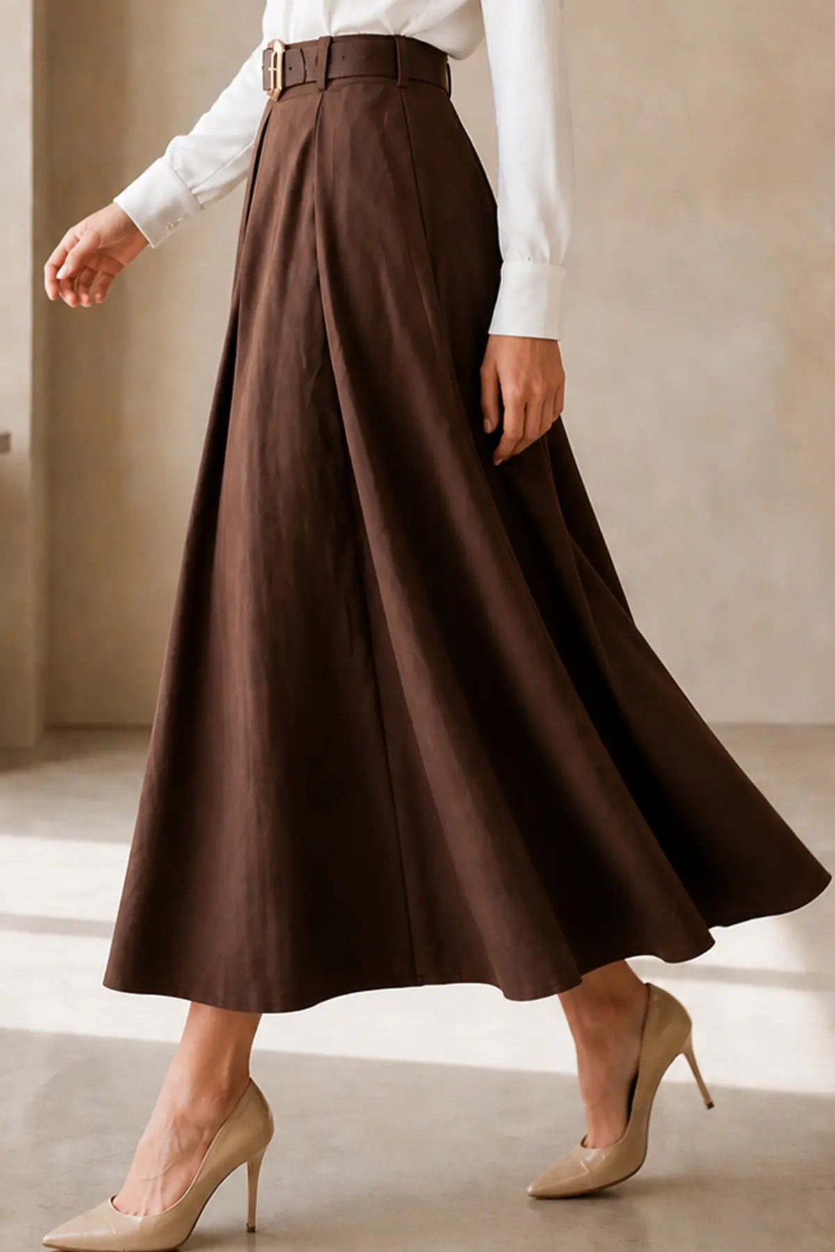 Kemerli Poplin Etek-detail