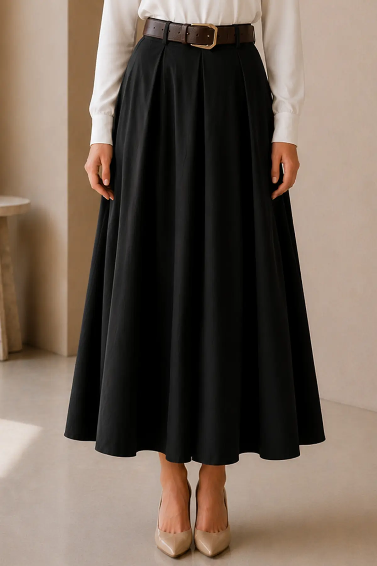 Kemerli Poplin Etek-detail