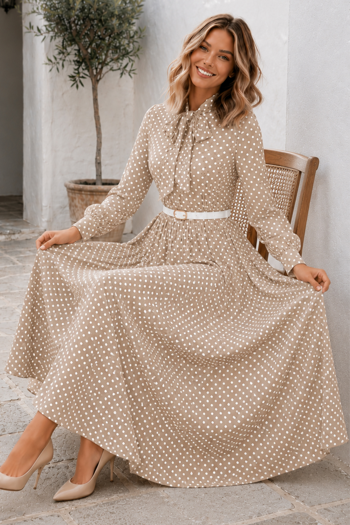 Belted Polka Dot Dress