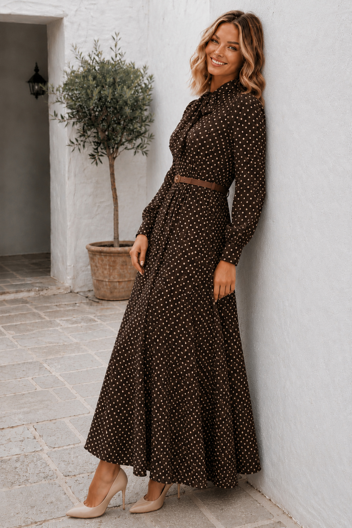 Belted Polka Dot Dress