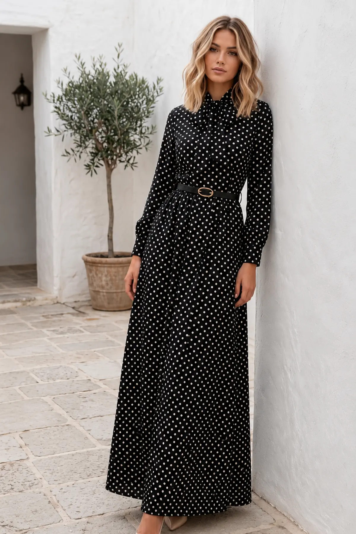 Belted Polka Dot Dress-detail