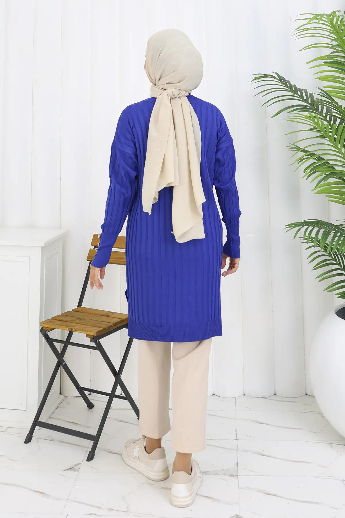 Kendinden Çizgili Uzun Merserize Hırka-detail