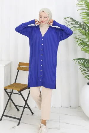 Self-striped Long Mercerized Cardiganc