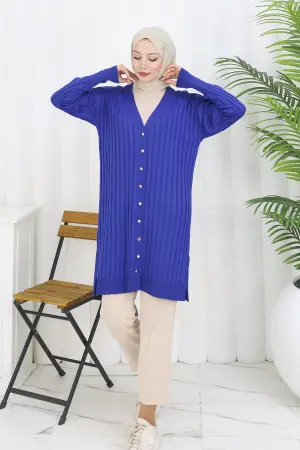 Kendinden Çizgili Uzun Merserize Hırka