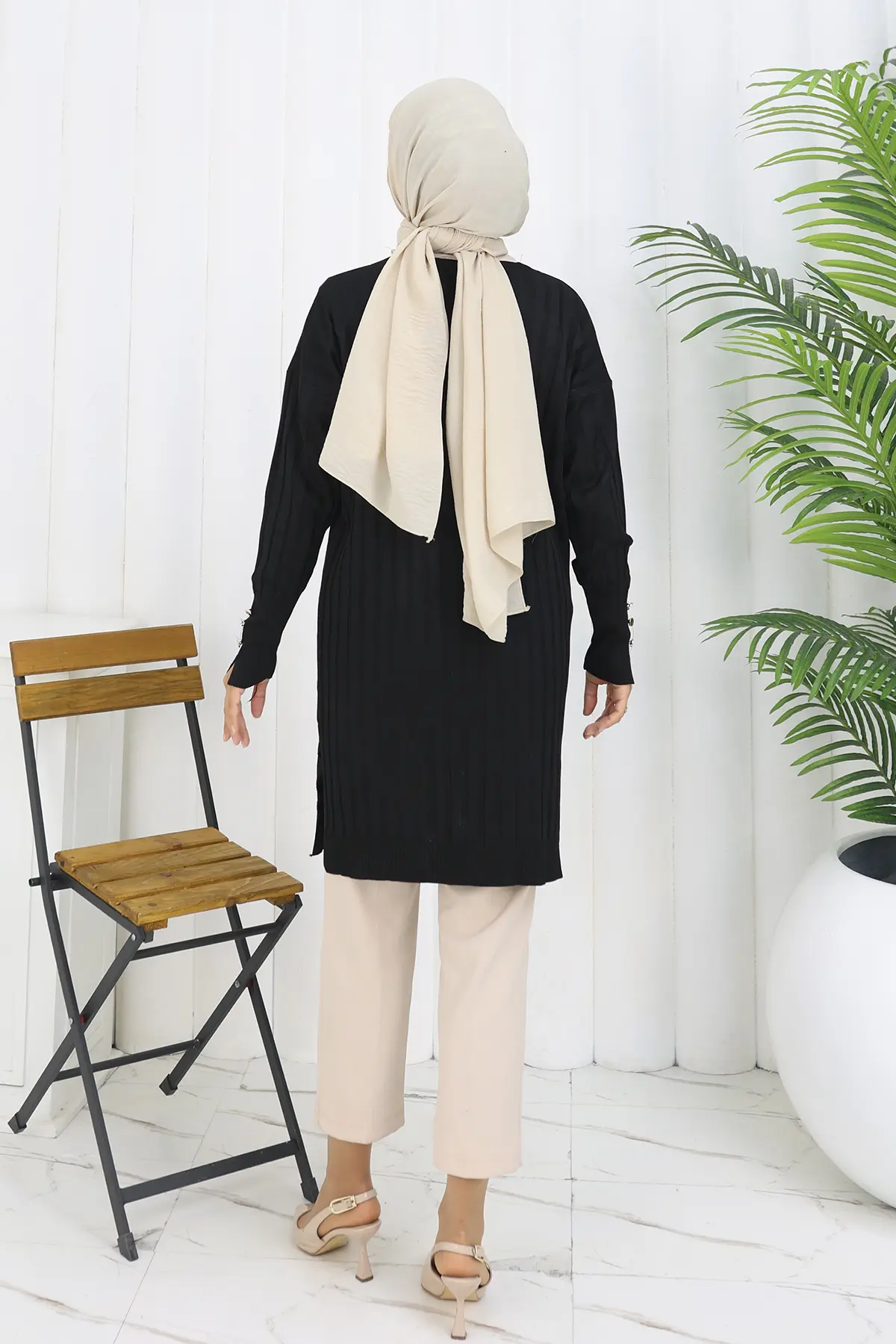 Kendinden Çizgili Uzun Merserize Hırka-detail