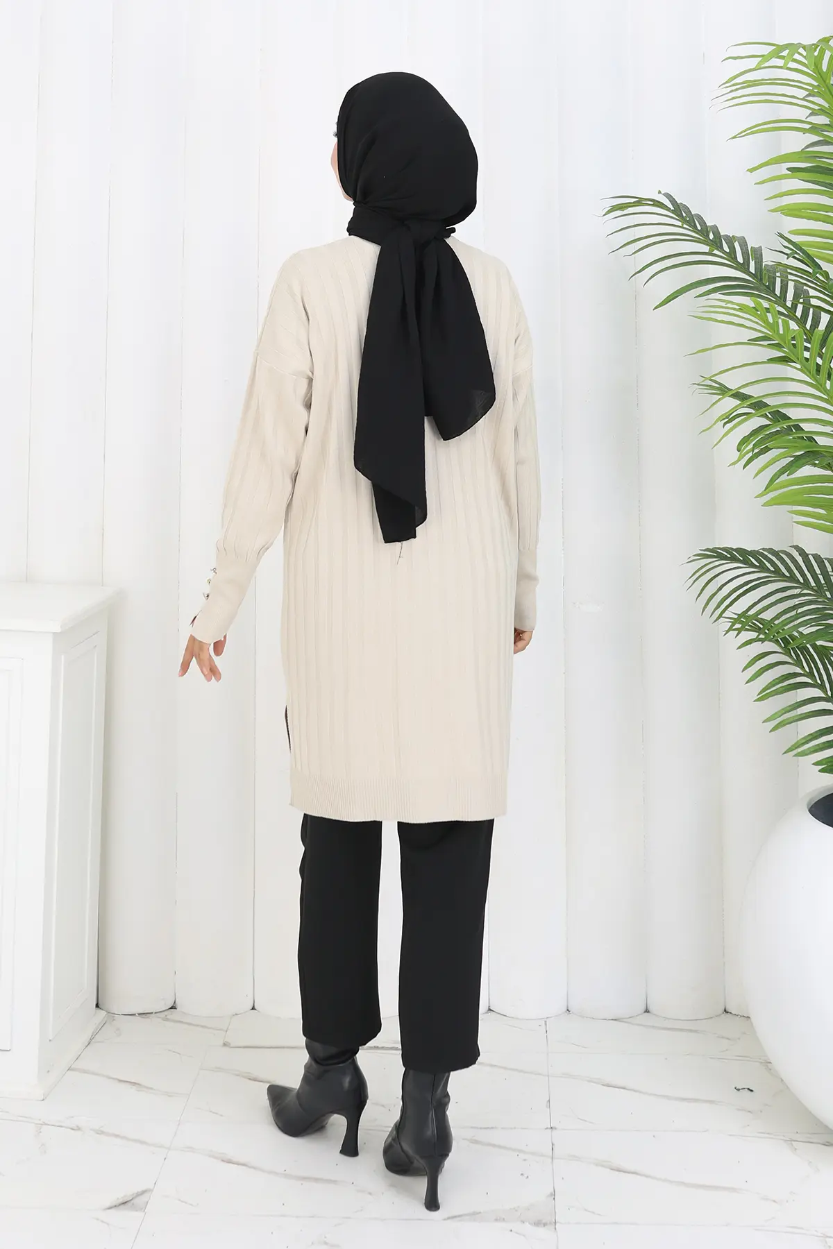 Kendinden Çizgili Uzun Merserize Hırka-detail