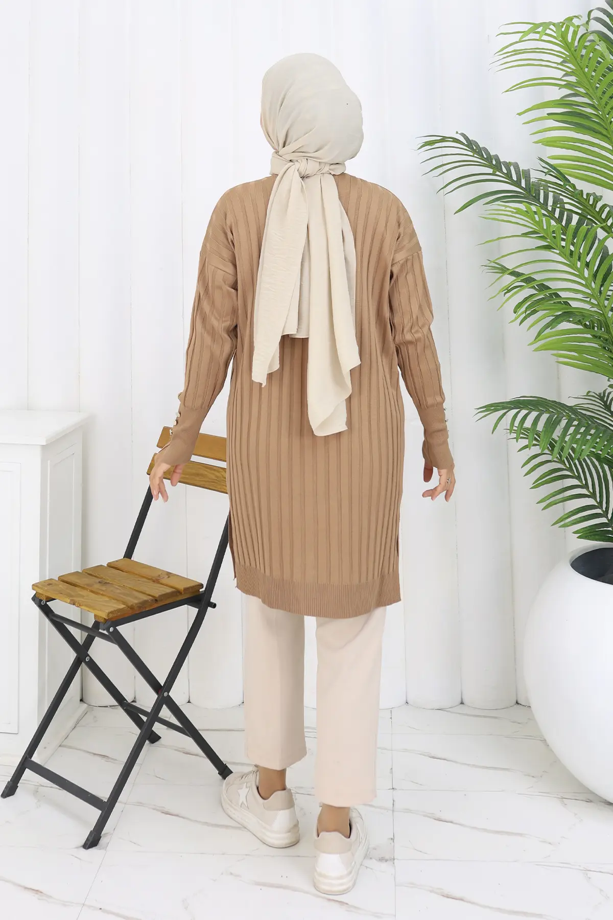 Kendinden Çizgili Uzun Merserize Hırka-detail