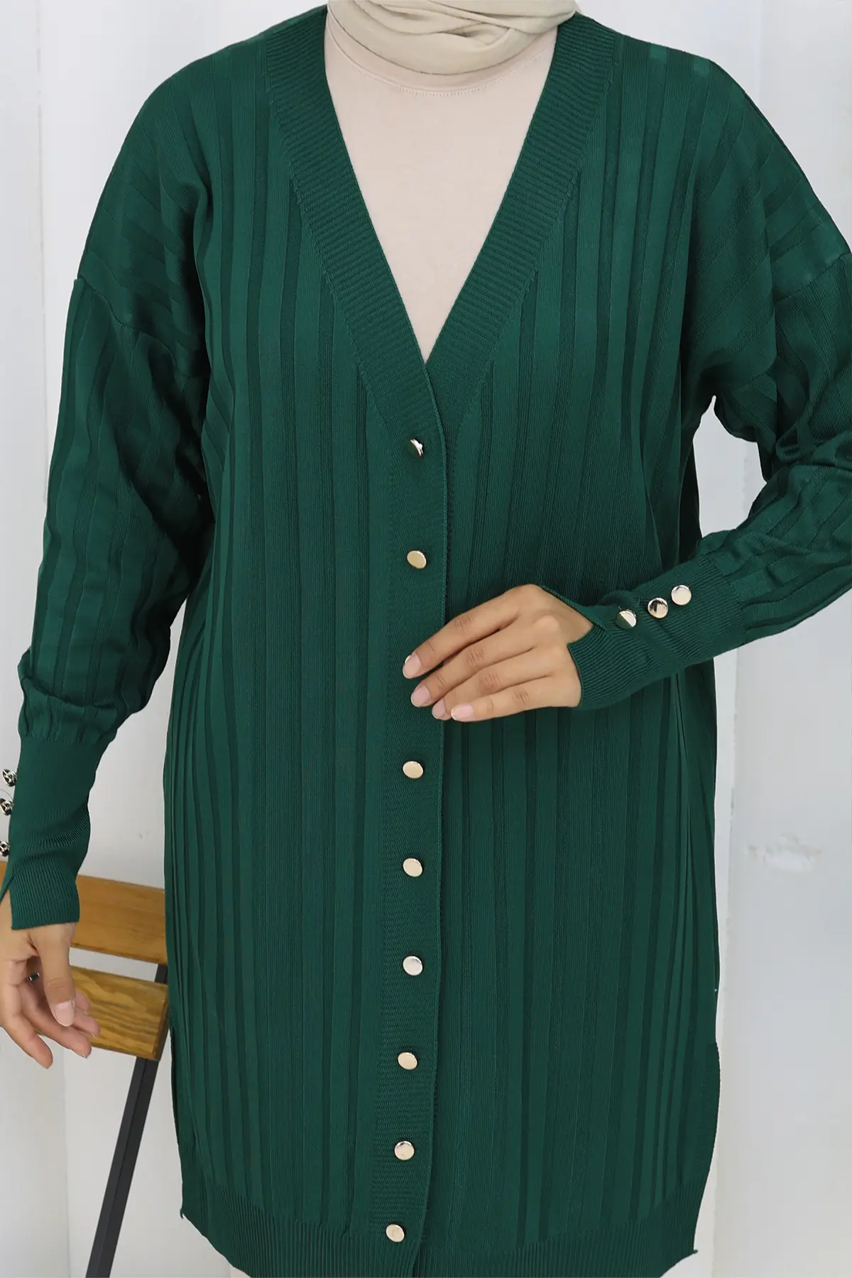 Kendinden Çizgili Uzun Merserize Hırka-detail