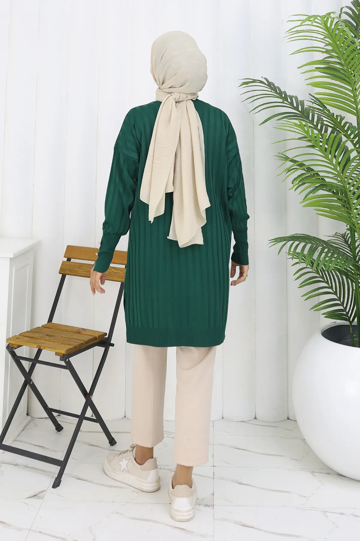 Kendinden Çizgili Uzun Merserize Hırka-detail