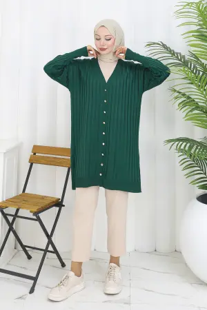 Kendinden Çizgili Uzun Merserize Hırka