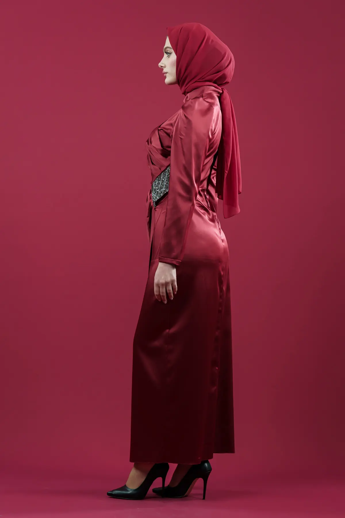 Kırmızı Özel Gün Tesettür Abiye-detail