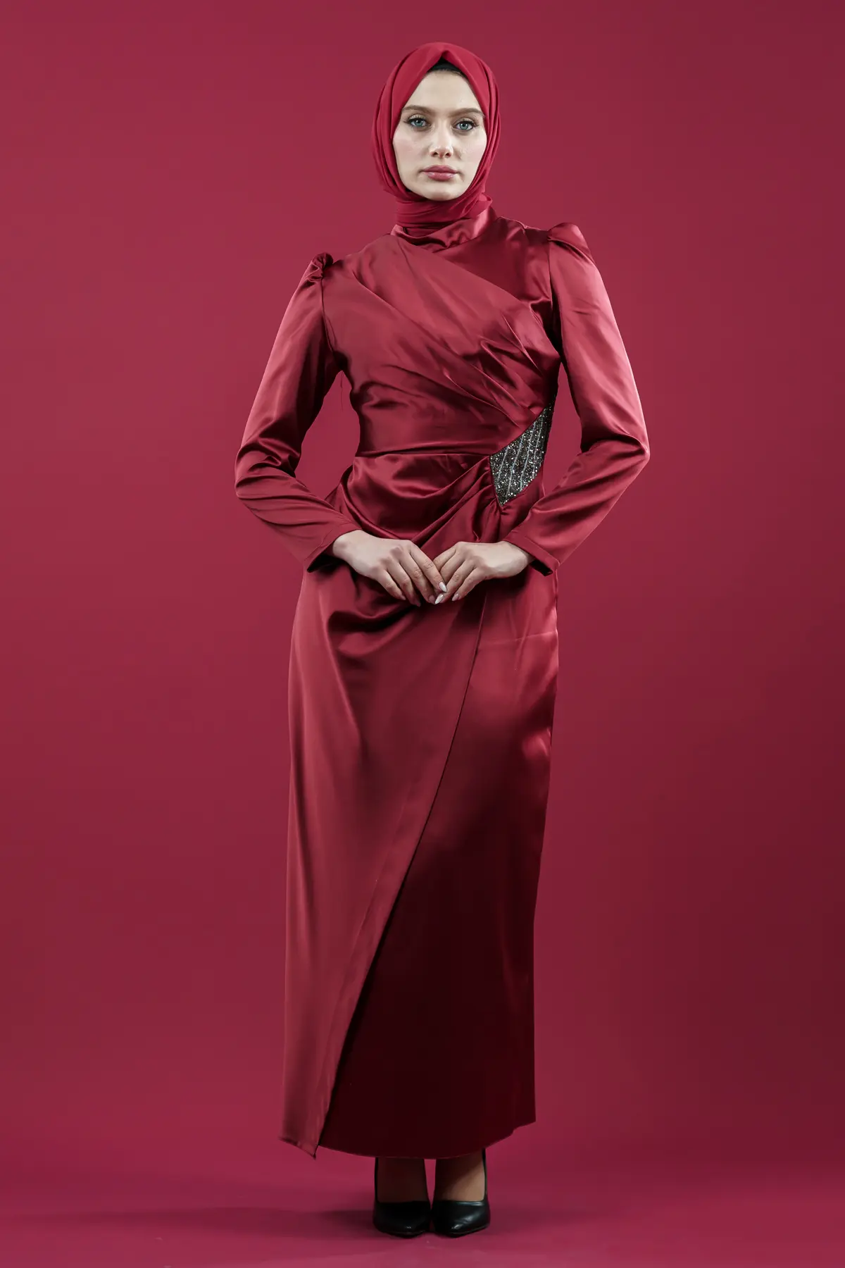 Kırmızı Özel Gün Tesettür Abiye-detail