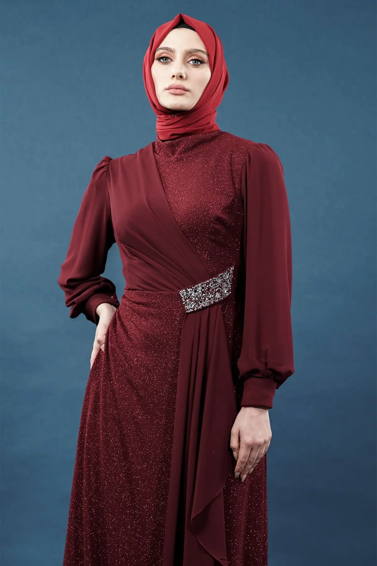 Claret Red Evening Dress-detail