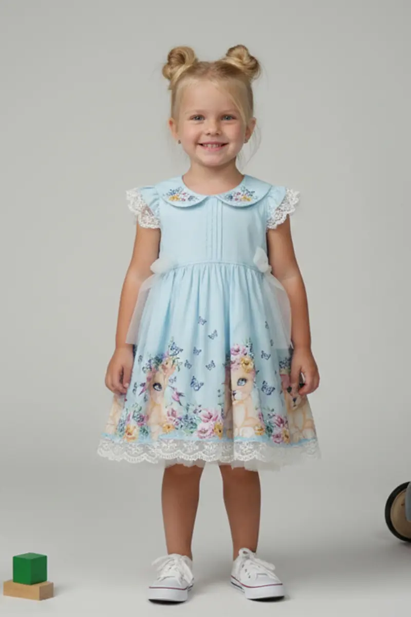 Kız Çocuk Dantel Detaylı Elbise Ve Kot Ceket 2'li Takım-detail