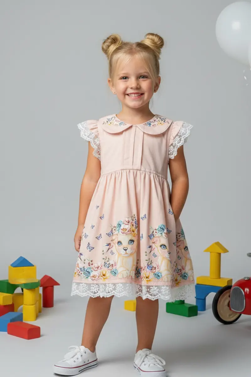 Kız Çocuk Dantel Detaylı Elbise Ve Kot Ceket 2'li Takım-detail