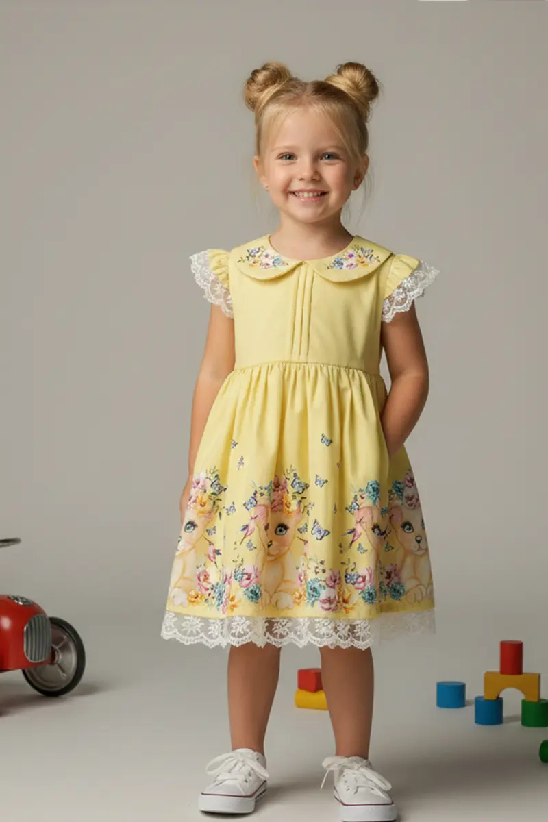 Kız Çocuk Dantel Detaylı Elbise Ve Kot Ceket 2'li Takım-detail